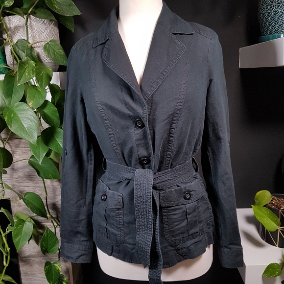 Linen Esprit Button Up Jacket Black Size 6 - Picture 2 of 10